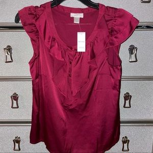 Wine ruffled loft blouse